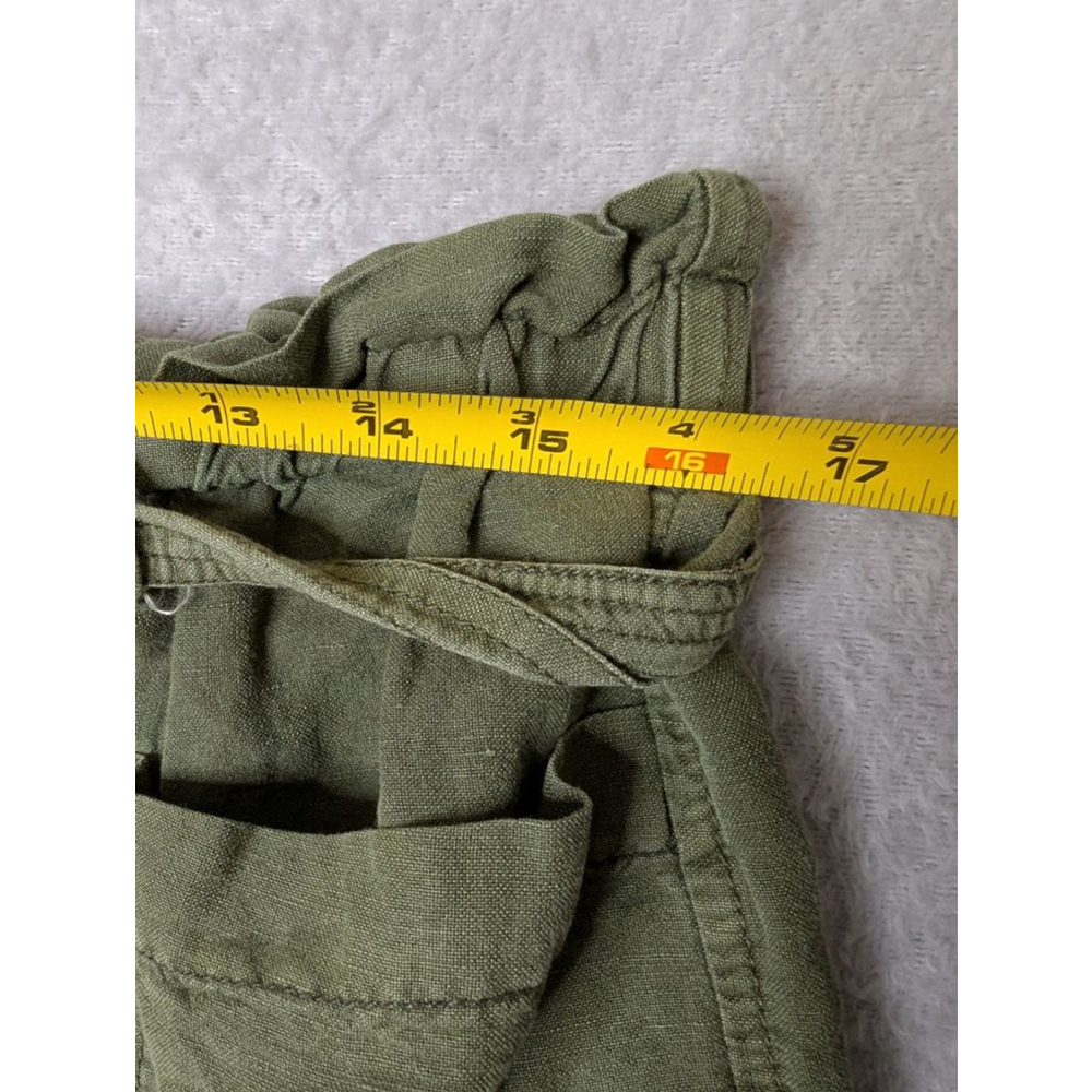 Lucky Brand Shorts Womens M Green Linen Blend High Waist Paperbag Waist Belt - Picture 9 of 9